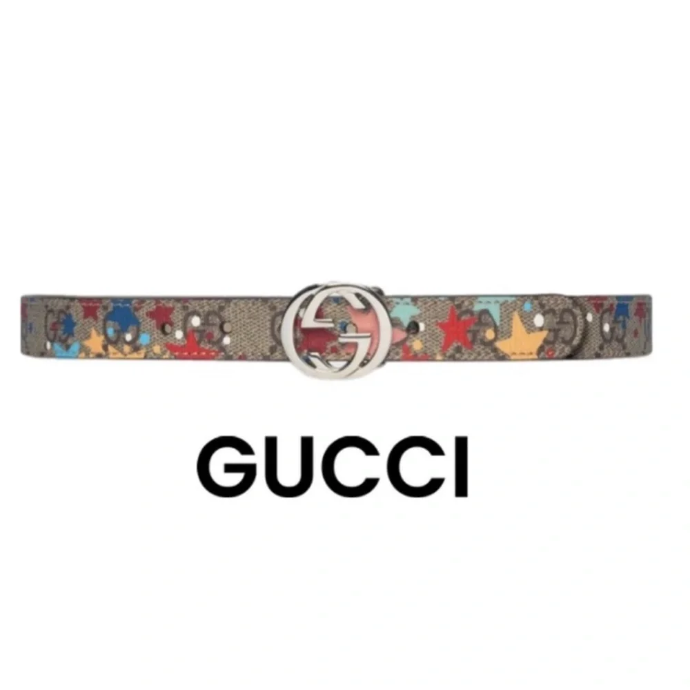 Authentic Gucci luxury designer signature GG star print leather belt kids sz S